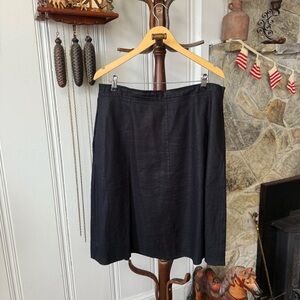 Vintage Unlined Linen Black Shin Length Skirt